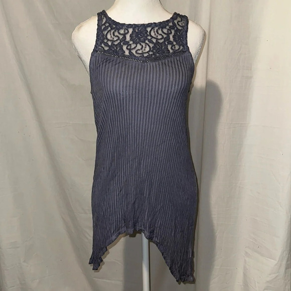 dark dusty blue floral lace & strappy sleeveless Knox Rose top size xs - Picture 1 of 3